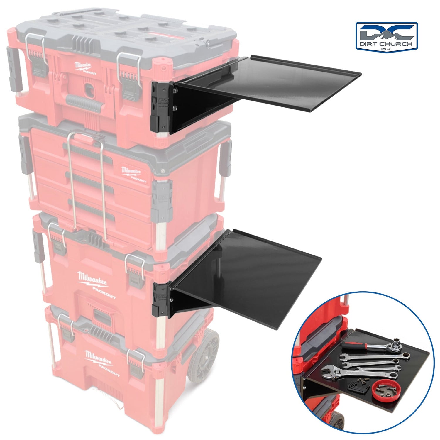 Milwaukee Packout, Quick Detaching/Folding Steel Table, Rail Caps Included, (Table Optional)