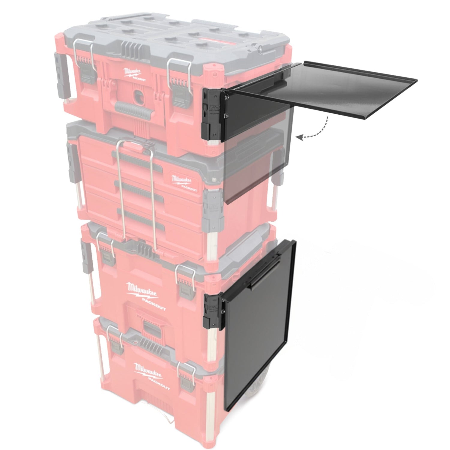 Milwaukee Packout, Quick Detaching/Folding Steel Table, Rail Caps Included, (Table Optional)