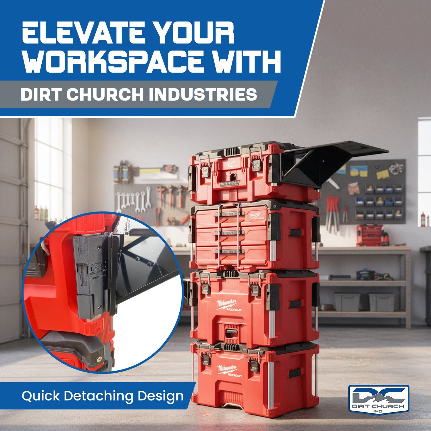 Milwaukee Packout, Quick Detaching/Folding Steel Table, Rail Caps Included, (Table Optional)