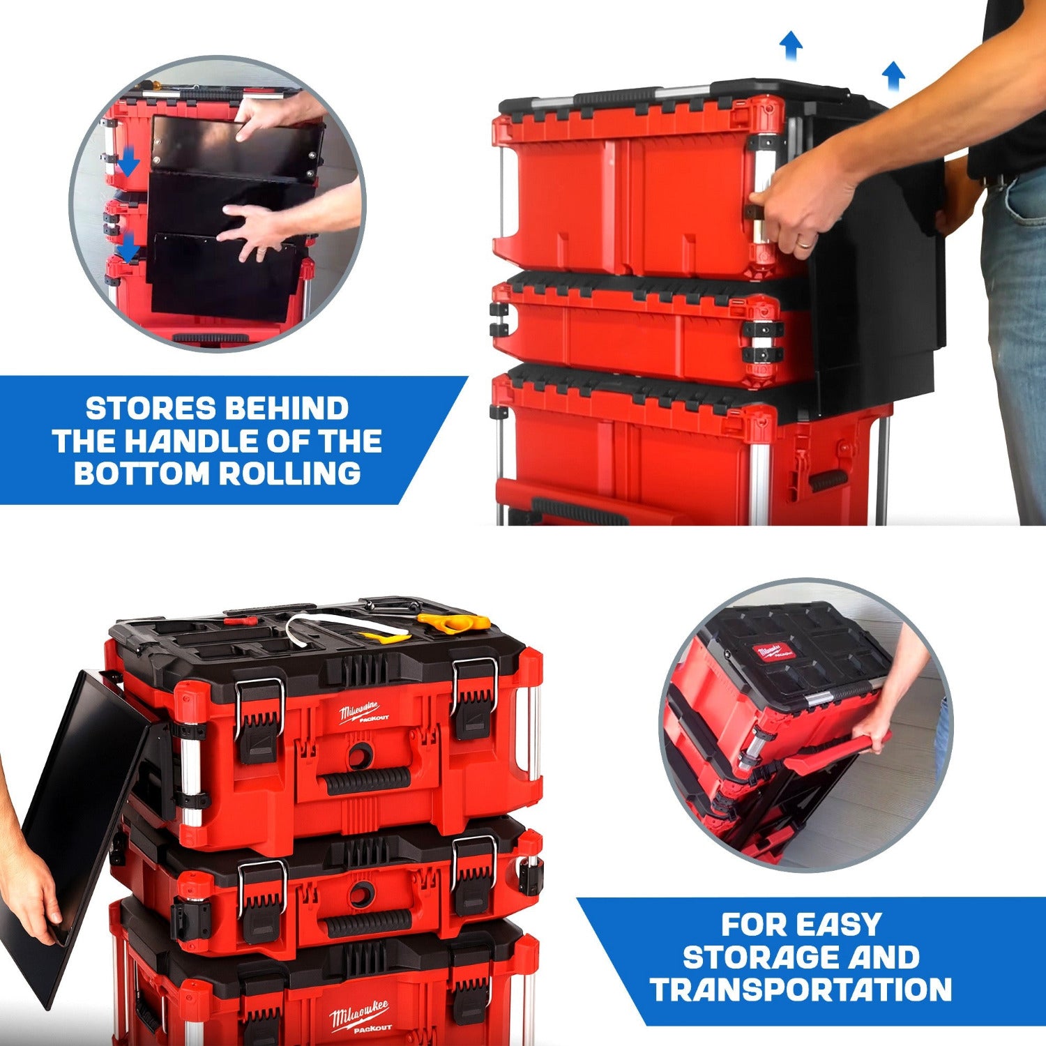 Milwaukee Packout, Quick Detaching/Folding Steel Table, Rail Caps Included, (Table Optional)